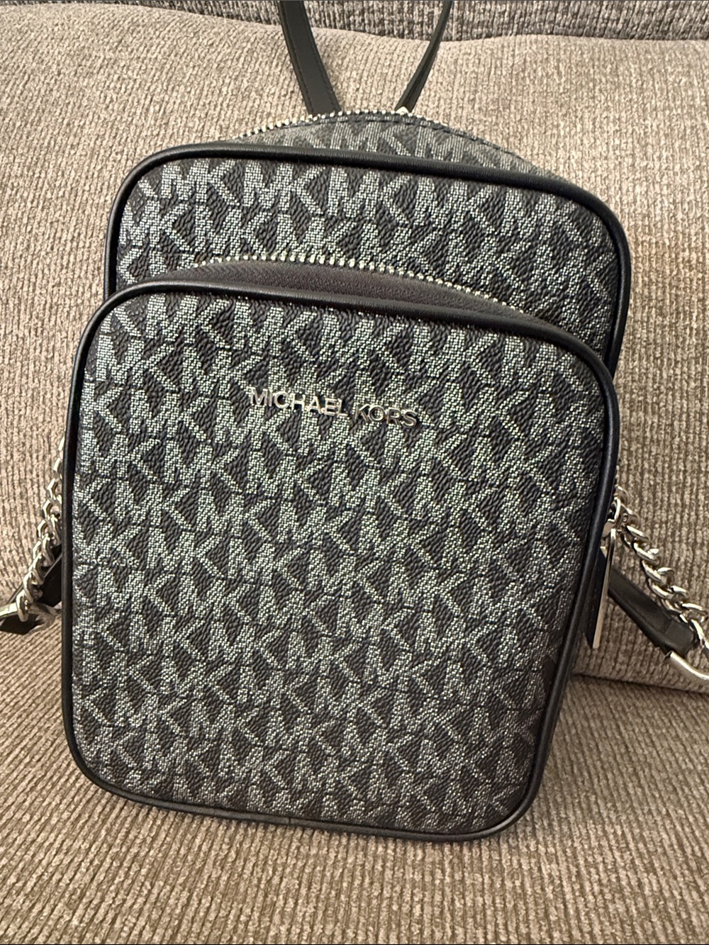 Michael Kors Black Logo Belt Bag with Silver Hardware